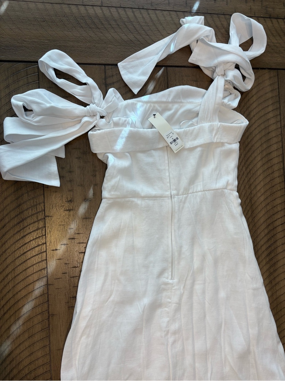 Francesca's White Midi Length Tie Strap Linen Dress - Front Slit - Picture 3 of 3